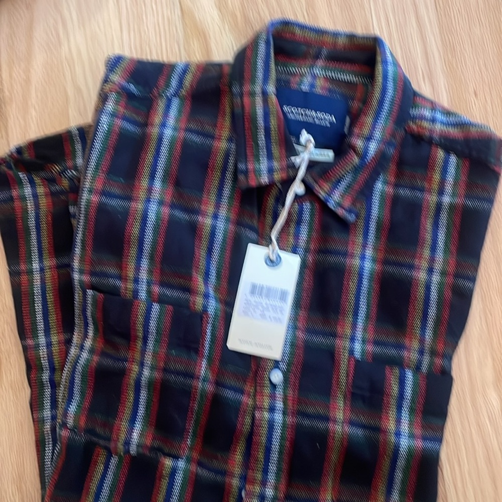 Scotch & Soda Men's Navy and Red Plaid Shirt - Picture 5 of 9